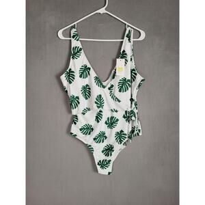 Barleyin One Piece Wrap Tie Swimsuit Leaf Print Medium